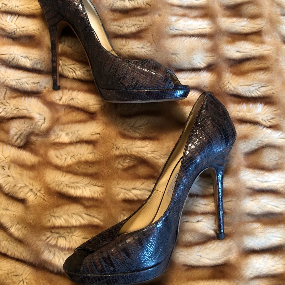 Jimmy Choo Snake Skin Peep Toe Heels
